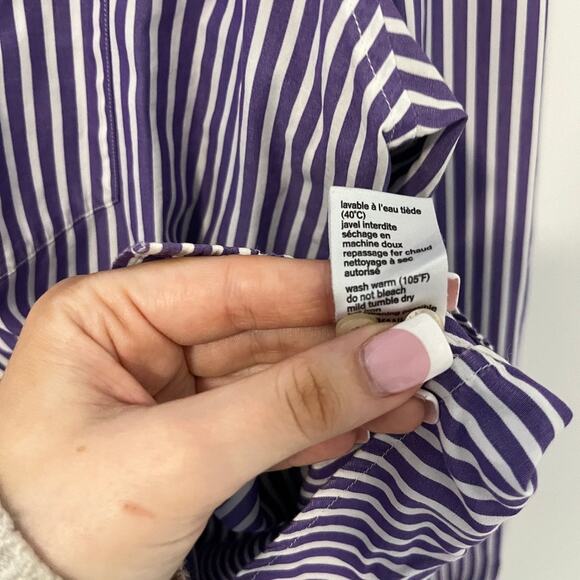 Lacoste Men's Purple & White Stripe Button Up Top Size 45 - Picture 6 of 8